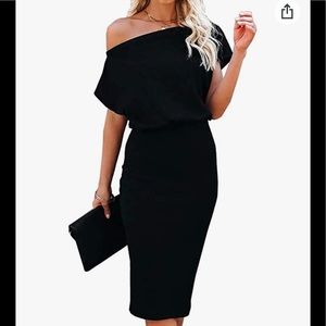 Ezbelle Women's Off The Shoulder Short Sleeve Ribbed Party Bodycon Midi Dress